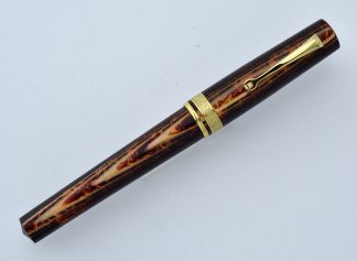 ARMANDO SIMONI CLUB ASC BOLOGNA MEDIO ARCO BROWN CELLULOID FOUNTAIN PEN WITH 14K GOLD MEDIUM NIB