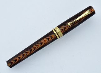 ARMANDO SIMONI CLUB ASC BOLOGNA MEDIO ARCO BROWN CELLULOID SPINA DESIGN FOUNTAIN PEN WITH 14K GOLD FINE NIB